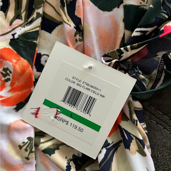 Ellen Tracy Big Flower Field Ink Tie Front Floral Jumpsuit Size L NWT - Picture 8 of 8